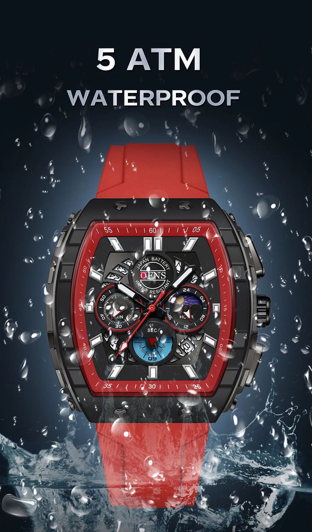 OFNS Fashion Quartz Watches for Man Luminous Waterproof Chronograph Calendar Silicone Strap Outdoor Luxury Sports Men Watch