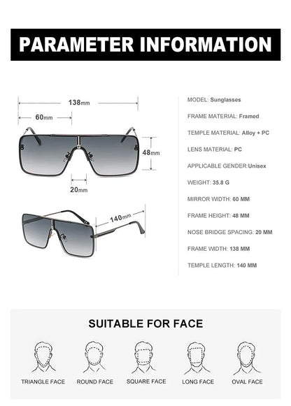Fashion Oversized Square Sunglasses For Men Big Frame 2025 Luxury Brand Design Metal Frame Sun Glasses Man Retro Shades Eyewear