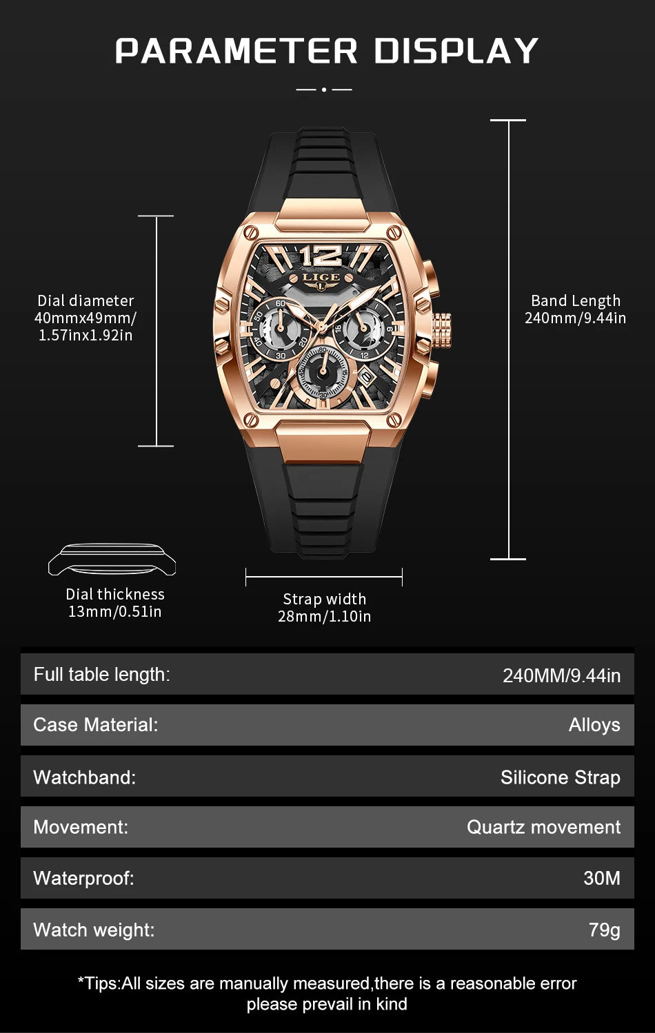 LIGE Sports Man Watch Tonnea Hollow Design Quartz Men Wristwatches Chronograph Waterproof Luminous Silicone Strap Watches Male