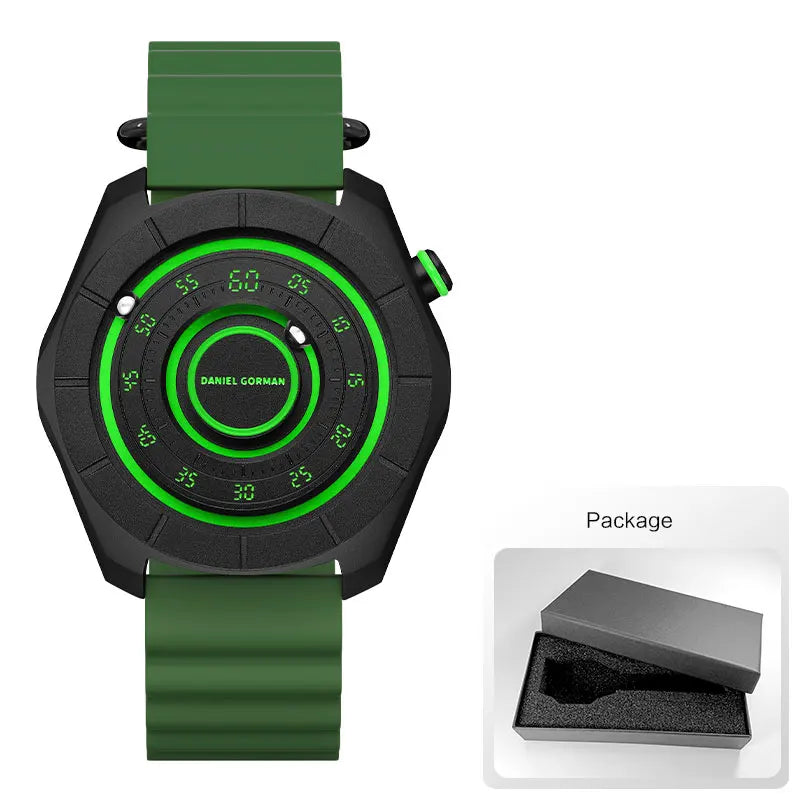 DANIEL GORMAN Sport Watch for Men Fashion Green Silicone Strap Waterproof Luminous Wristwatch with Magnetic Beads Hands DG0788