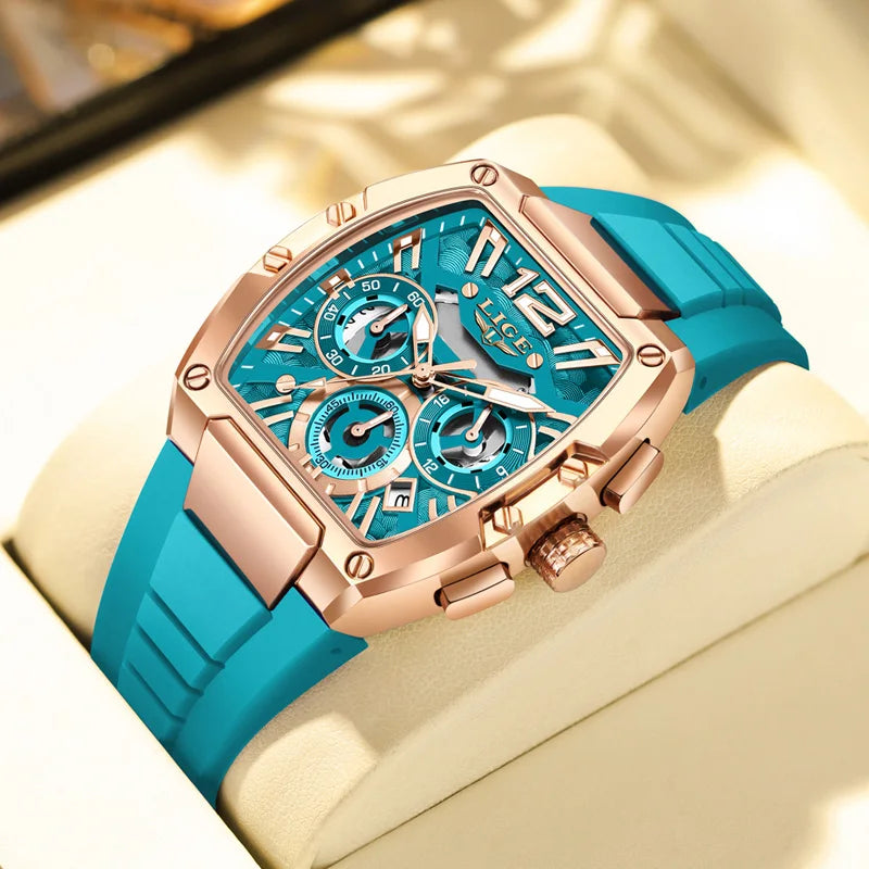 LIGE Sports Man Watch Tonnea Hollow Design Quartz Men Wristwatches Chronograph Waterproof Luminous Silicone Strap Watches Male