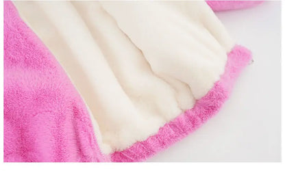 Fake Fur Girls Jacket Winter New Solid Color Letter Print Padded Lining Thick Warm Plush Coats For 5-12Y Kids Fashion Overcoat