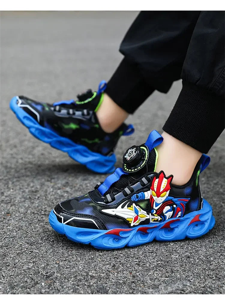 Boys Girls Sneakers Boots LED Footwear Luminous For Kids Light Button Lock Laces Shoes Cartoon Children's Baby Kids
