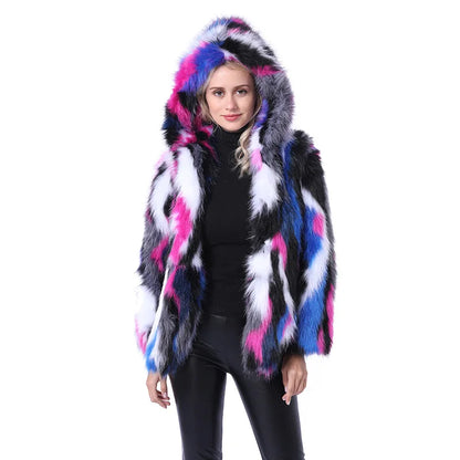 2018 New European and American Women's Clothing Top Imitation Fox Fur Color Fur Short Coat