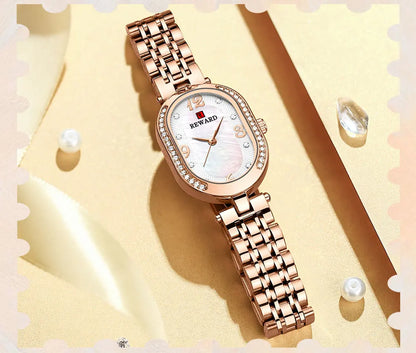 REWARD Exquisite Minimalist Women Watch Luxury Fashion Stain Steel Ladies Waterproof Quartz Wristwatch Rose Gold Female Clock