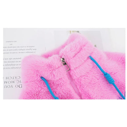 Fake Fur Girls Jacket Winter New Solid Color Letter Print Padded Lining Thick Warm Plush Coats For 5-12Y Kids Fashion Overcoat