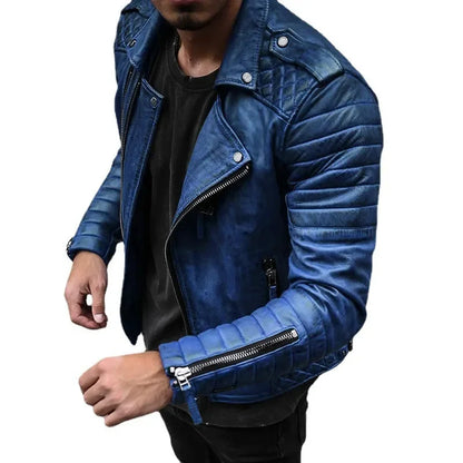 Fashion Leather Coat Men Spring Autumn  Slim Lapel Locomotive Men Leather Jacket Solid Color Long Sleeve PU Brown Leather Jacket