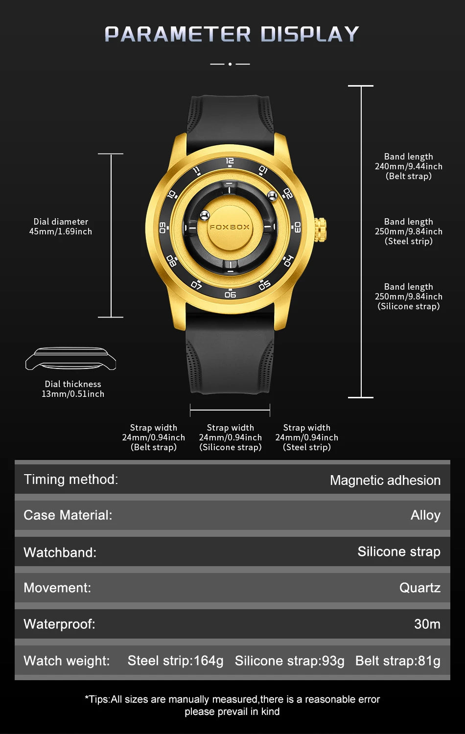 FOXBOX Unique Dial Quartz Man Watch Fashion Casual Sport Silicone Srolling Beads Clock Magnetic Force Waterproof Watches for Men