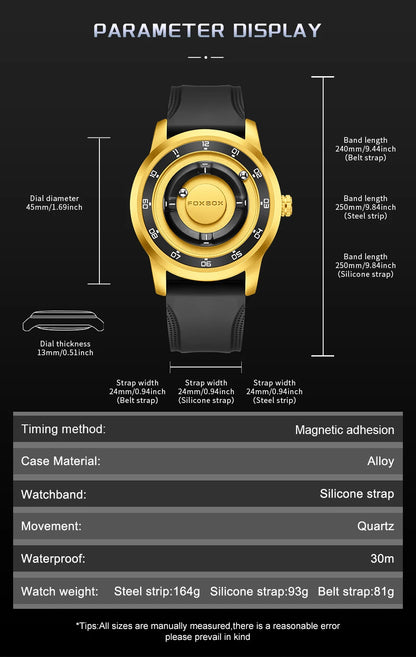 FOXBOX Unique Dial Quartz Man Watch Fashion Casual Sport Silicone Srolling Beads Clock Magnetic Force Waterproof Watches for Men