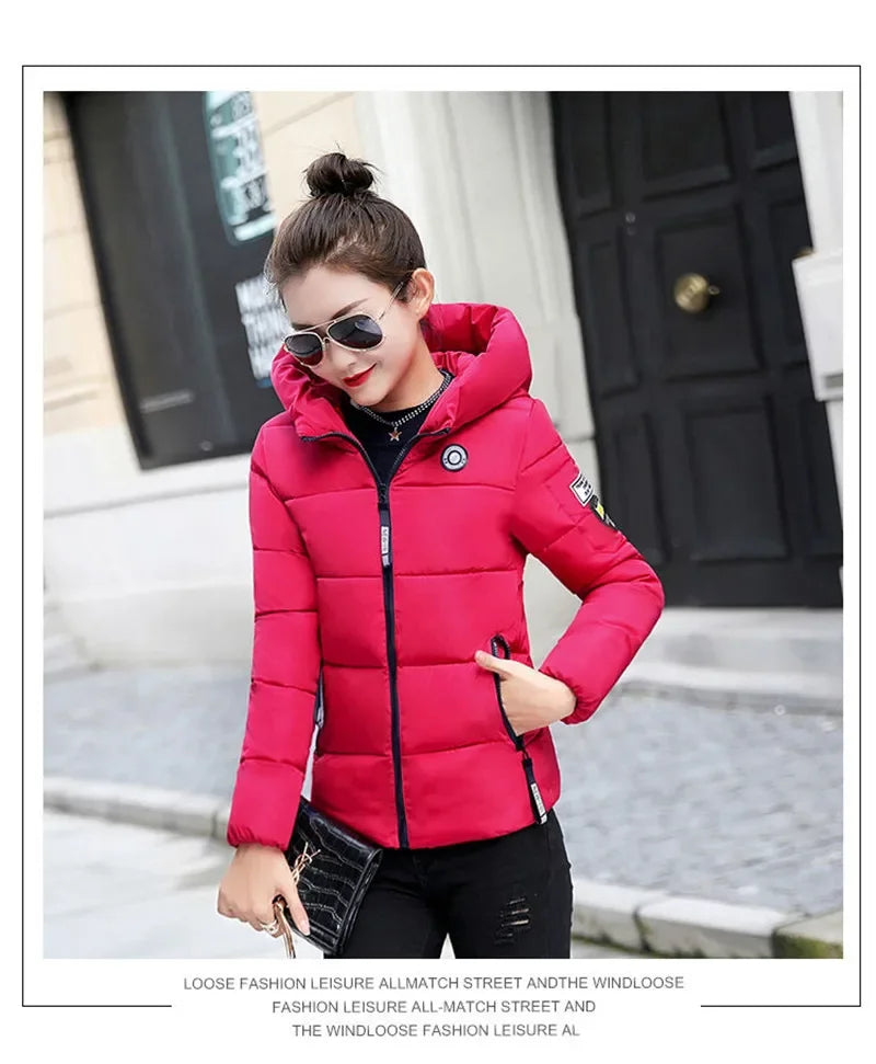 2025 New Winter Parkas Women Jacket Hooded Thick Warm Short Jacket Cotton Padded Parka Basic Coat Female Outerwear 5XL