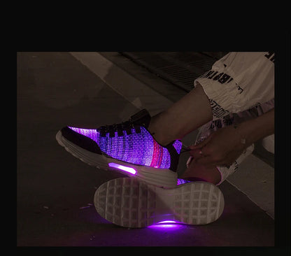 Men Fashion LED Shoes Light Up Sneakers USB Recharging Fiber OPTIC Cloth Elastic Sole Glowing Luminous Flashing Casual Shoes