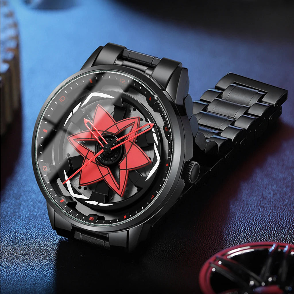 2025 New Watch Car Series Creative Rotating Quartz Movement Sports Style Black Stainless Steel Clock Men Couple Gift Wrist Watch