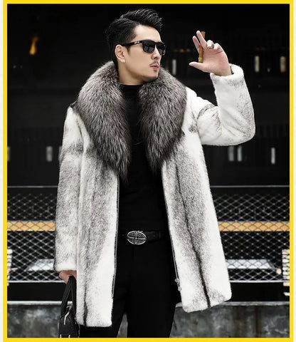 -10 degrees Celsius cold resistant and warm mink fur coat for men's winter imitation raccoon fur collar thickened fur coat