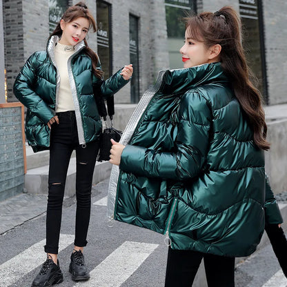 Glossy Down Women's Cotton Jacket Winter Slim Fit Stand Collar Parka Jacket Woman Casual Zipper Up Thick Warm Parkas Mujer