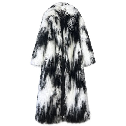 DEAT 2025 Winter New Items Imitation Colorful Long Coat For Women Faux Fur Suit Collar Long Sleeve Trench Jacket Female 11A05577