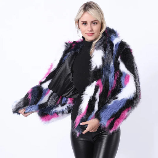 2018 New European and American Women's Clothing Top Imitation Fox Fur Color Fur Short Coat