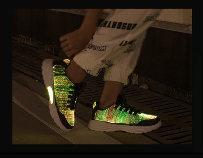 Men Fashion LED Shoes Light Up Sneakers USB Recharging Fiber OPTIC Cloth Elastic Sole Glowing Luminous Flashing Casual Shoes