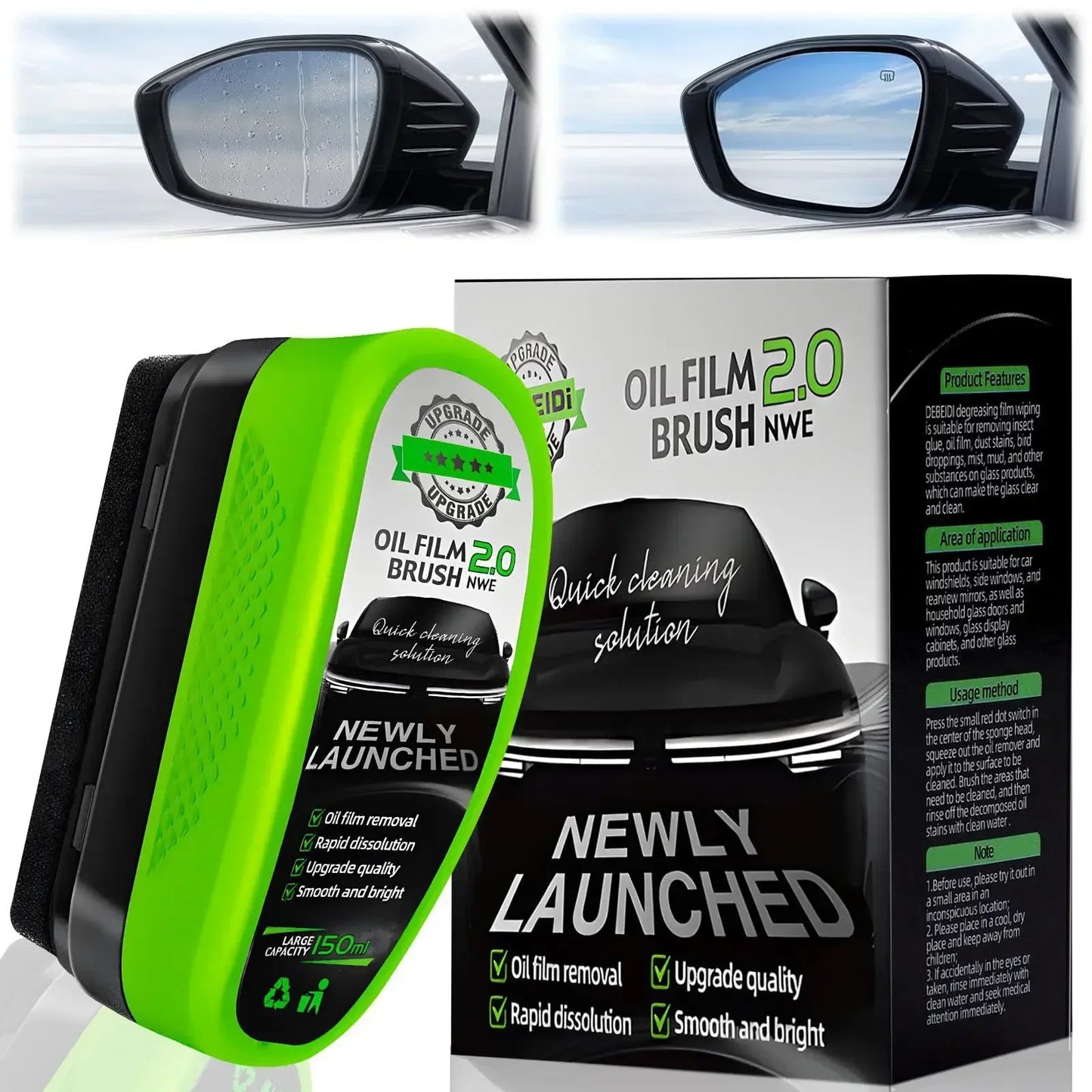 1Pc Car Glass Oil Film Wipe-front Windshield Side Window, Oil Removal, Dirt Removal, Coating, Crystal Plating, Strong Cleaning
