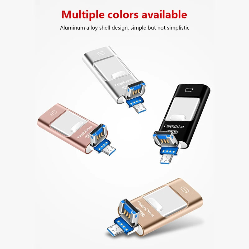 3-in-1 2TB Mobile Phone Usb Flash Drive 64g Push-pull Suitable For Apple Usb Flash Drive Large Capacity Android Computer Gift
