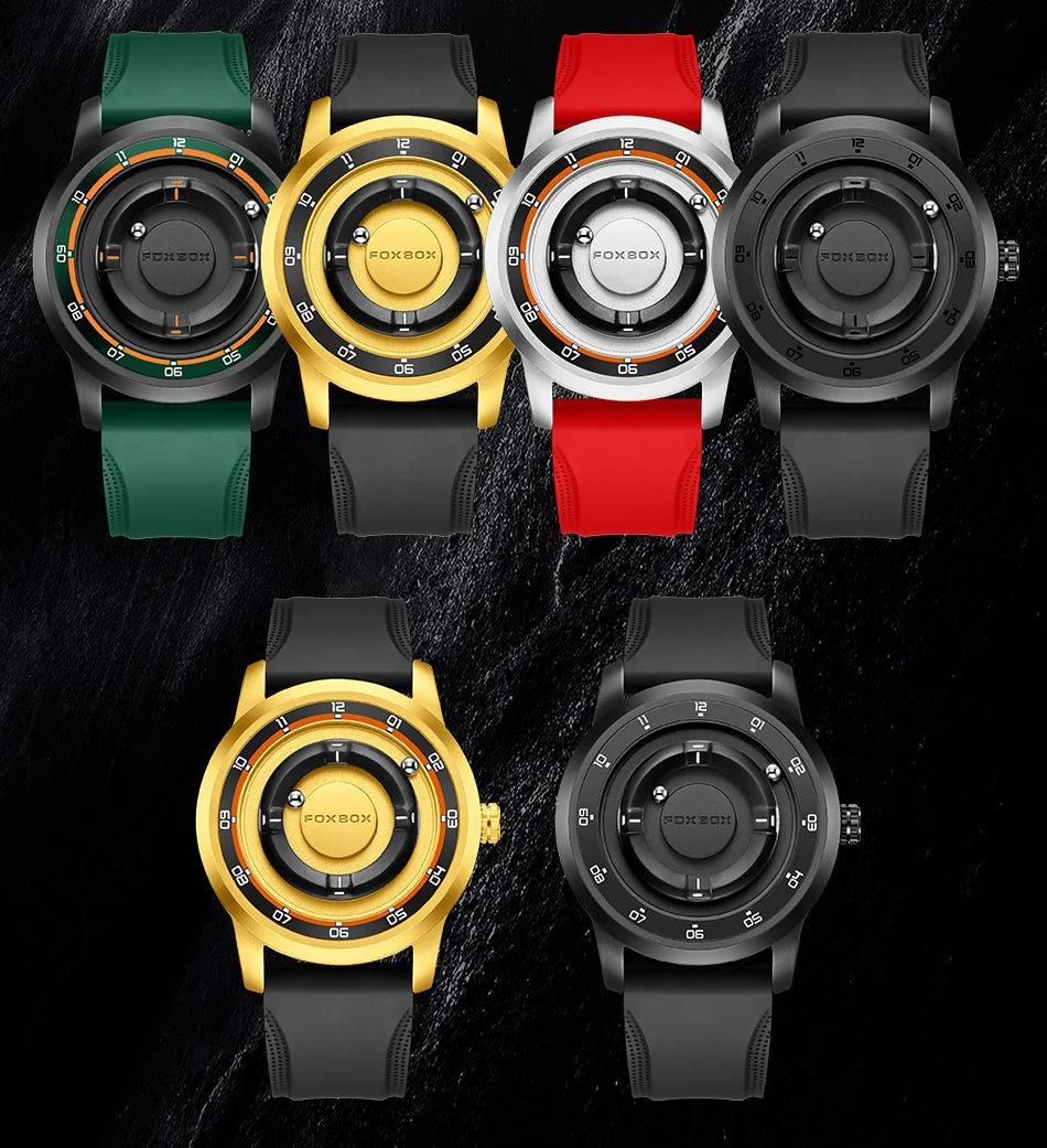 FOXBOX Unique Dial Quartz Man Watch Fashion Casual Sport Silicone Srolling Beads Clock Magnetic Force Waterproof Watches for Men