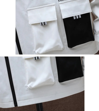 Zipper Jacket Men's Pilot Hooded Jacket Spring/Autumn Baseball Uniform Tide Card Loose Pullover Front Pocket Adding velvet Coat