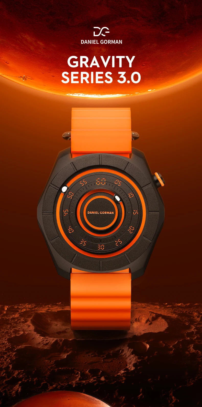 DANIEL GORMAN Magnetic Bead Pointers Quartz Watch for Men Military Sport Waterproof Luminous Wristwatch with Red Strap DG0788