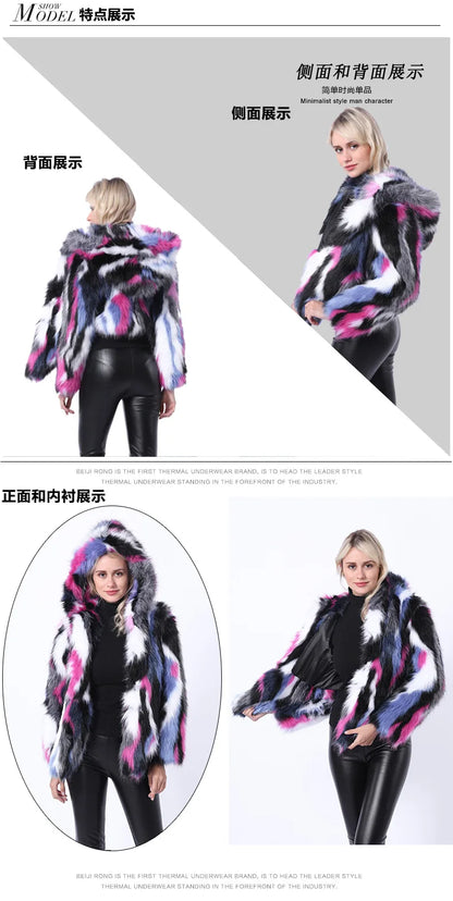 2018 New European and American Women's Clothing Top Imitation Fox Fur Color Fur Short Coat