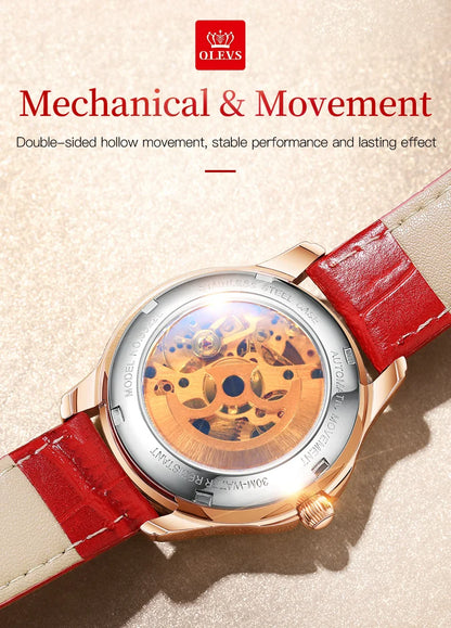 OLEVS 6622 Women's Watch Butterfly Dial Luxury Waterproof Mechanical Watch For Women Hollow Ceramic Strap Automatic Wristwatch