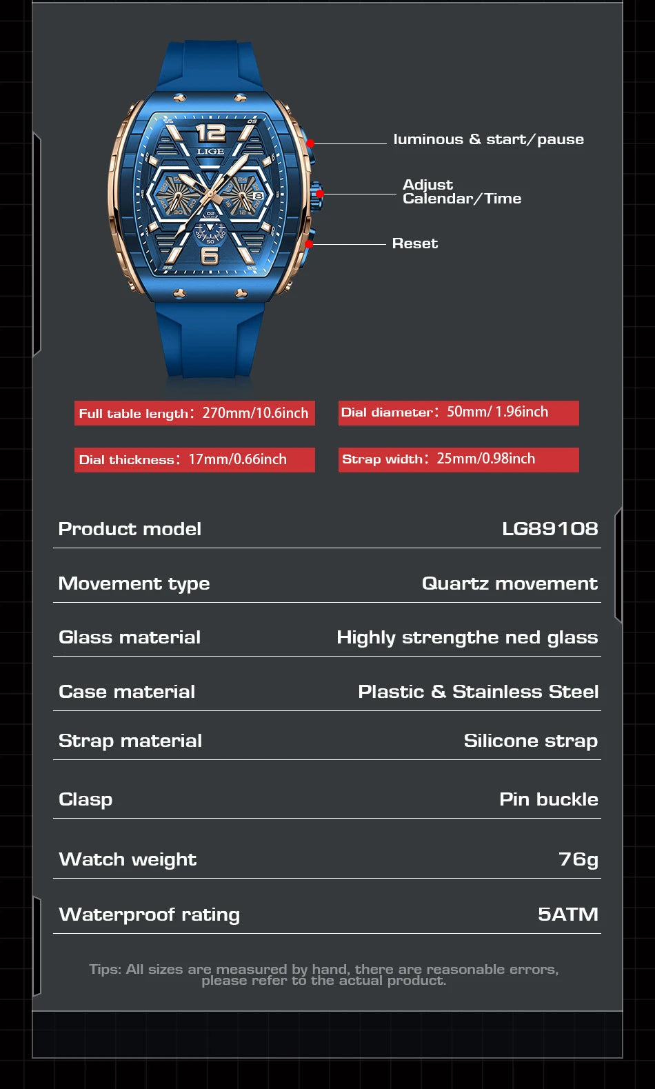 LIGE New Strong Luminous Watch For Men Fashion Military Square Watch Men Sport Chronograph Waterproof Watches Reloj Hombre+BOX