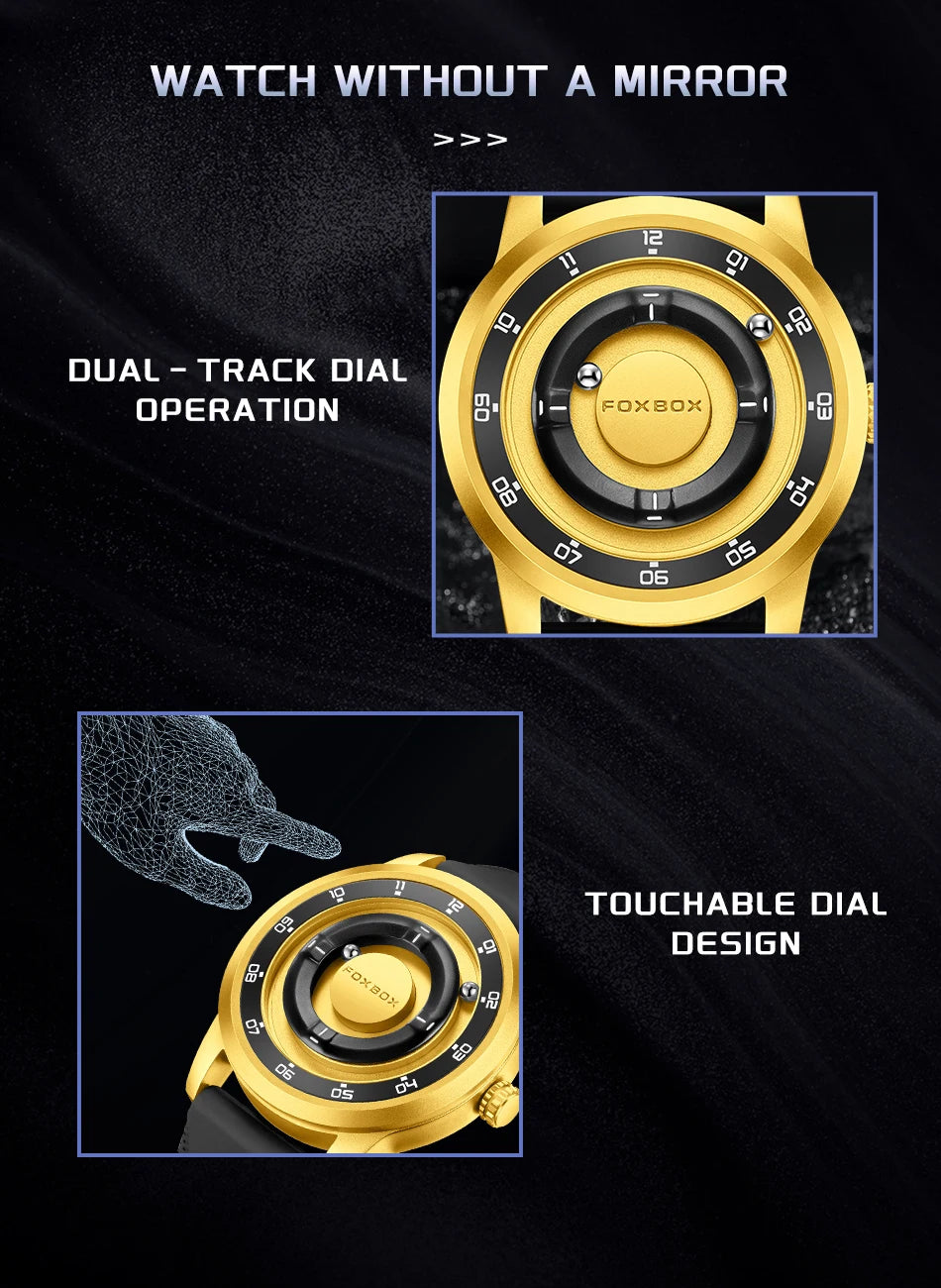 FOXBOX Unique Dial Quartz Man Watch Fashion Casual Sport Silicone Srolling Beads Clock Magnetic Force Waterproof Watches for Men