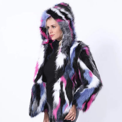 2018 New European and American Women's Clothing Top Imitation Fox Fur Color Fur Short Coat