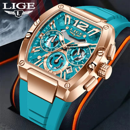 LIGE Sports Man Watch Tonnea Hollow Design Quartz Men Wristwatches Chronograph Waterproof Luminous Silicone Strap Watches Male