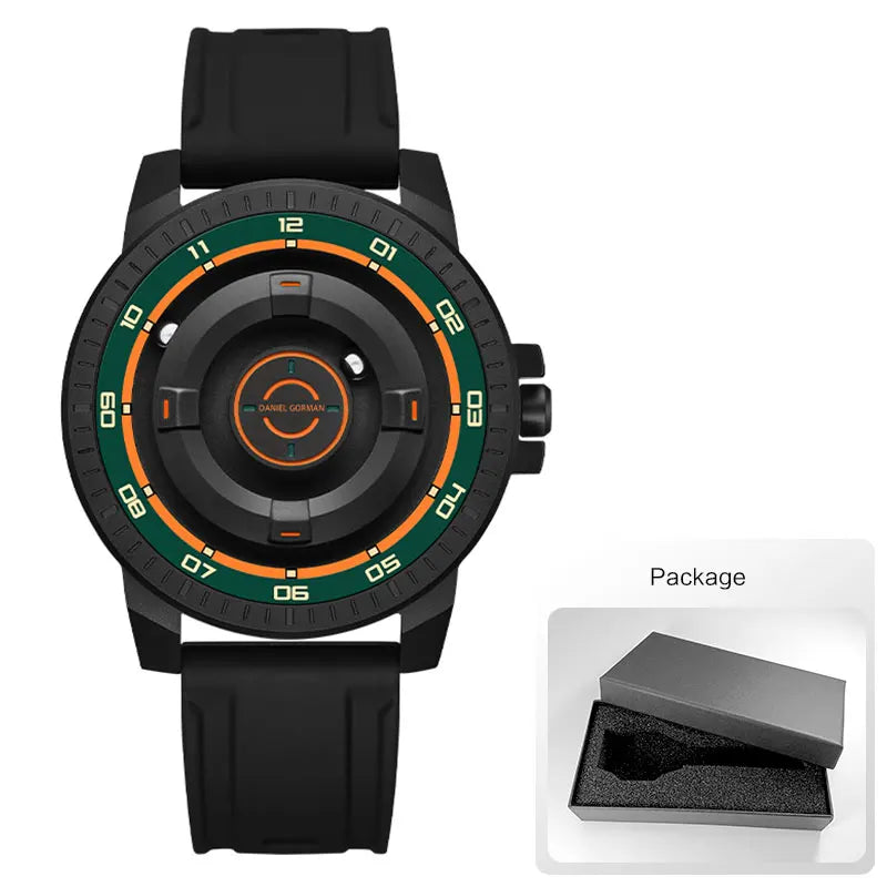 DANIEL GORMAN Magnetic Driven Watch Men Black Waterproof Stainless Steel Beads Quartz Watch with Silicone Strap DG0221 Green