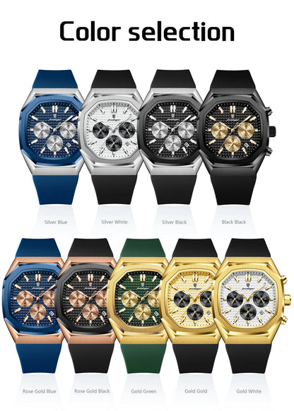 POEDAGAR Business Quartz Men's Wristwatch Chronograph Date Silicone Strap Man Watch Waterproof Military Luminous Watches For Men