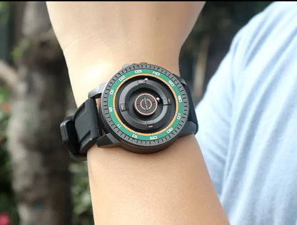 DANIEL GORMAN Magnetic Driven Watch Men Black Waterproof Stainless Steel Beads Quartz Watch with Silicone Strap DG0221 Green