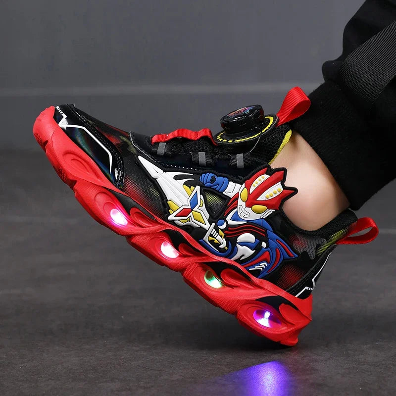 Boys Girls Sneakers Boots LED Footwear Luminous For Kids Light Button Lock Laces Shoes Cartoon Children's Baby Kids