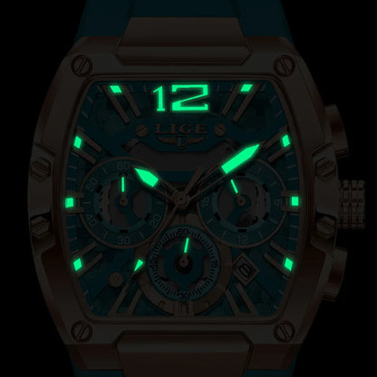 LIGE Sports Man Watch Tonnea Hollow Design Quartz Men Wristwatches Chronograph Waterproof Luminous Silicone Strap Watches Male