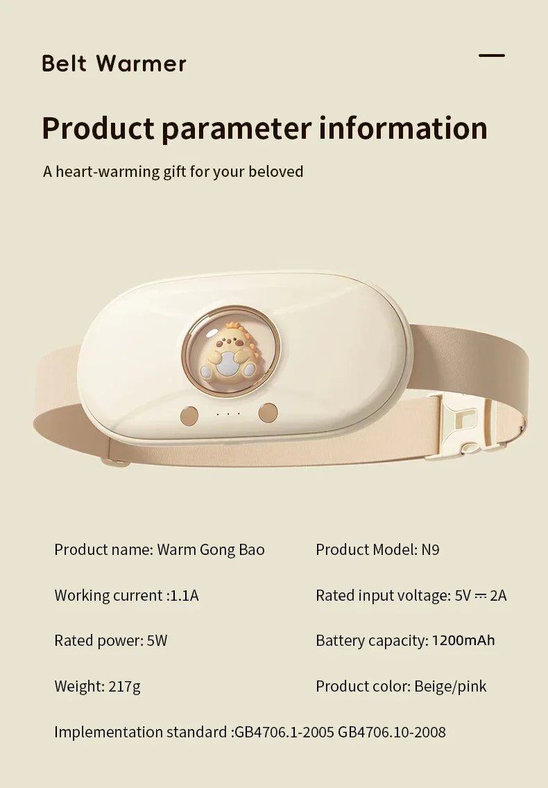 Menstrual Heating Pad Heated Massage Belt Menstrual Pain Relief Hot Compress Pad Abdominal Massage Period Warm Palace Belt