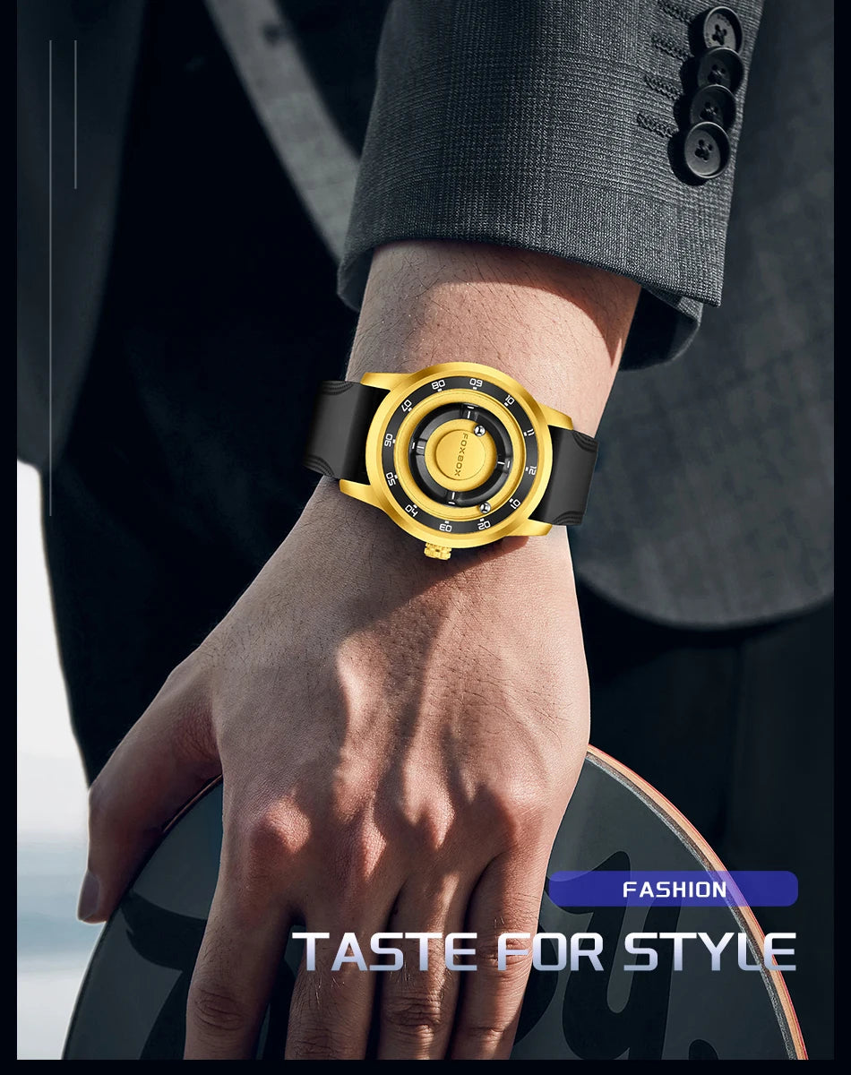 FOXBOX Unique Dial Quartz Man Watch Fashion Casual Sport Silicone Srolling Beads Clock Magnetic Force Waterproof Watches for Men