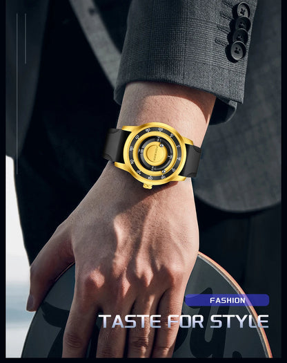 FOXBOX Unique Dial Quartz Man Watch Fashion Casual Sport Silicone Srolling Beads Clock Magnetic Force Waterproof Watches for Men