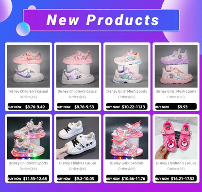 Disney Children's Sports Shoes Led Lights Sneaker Cartoon Frozen Princess  Elsa PU Leather Girls' Pink Children's Running Shoes