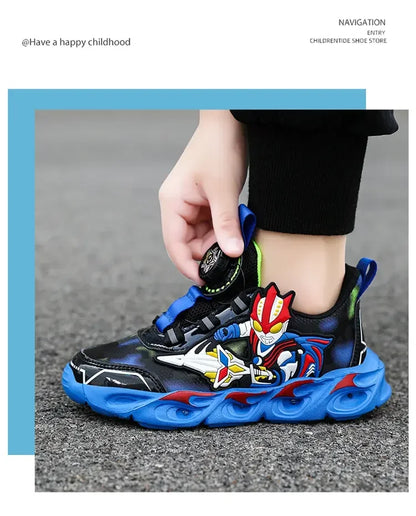 Boys Girls Sneakers Boots LED Footwear Luminous For Kids Light Button Lock Laces Shoes Cartoon Children's Baby Kids