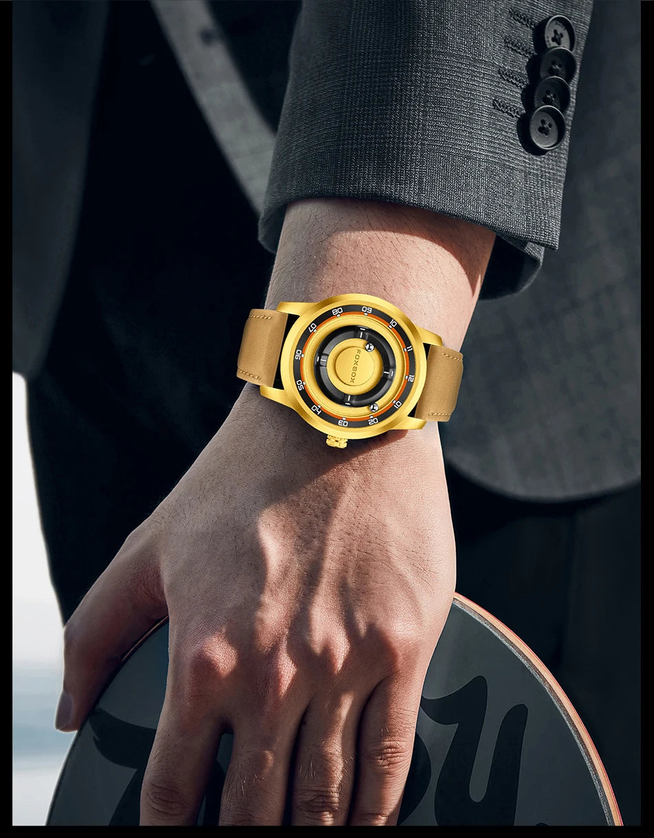 FOXBOX Unique Dial Quartz Man Watch Fashion Casual Sport Silicone Srolling Beads Clock Magnetic Force Waterproof Watches for Men