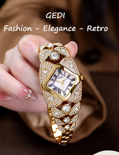2025 New Women Watch Light Luxury Brand Diamond Inlaid Bracelet Watches Waterproof Ladies Fashion Quartz Clock Wristwatch Gift