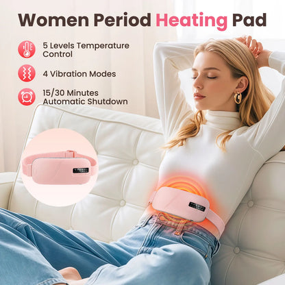 Women’s Period Pain Relief Belt Fast Heating 45-65°C 4 Adjustable Vibration Portable Menstrual Massager for Stomach/Back Pain