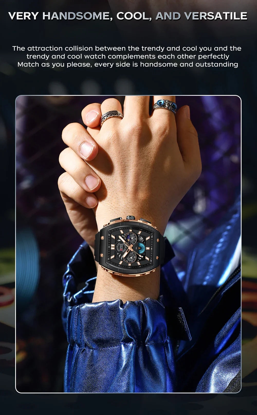 OFNS Fashion Quartz Watches for Man Luminous Waterproof Chronograph Calendar Silicone Strap Outdoor Luxury Sports Men Watch