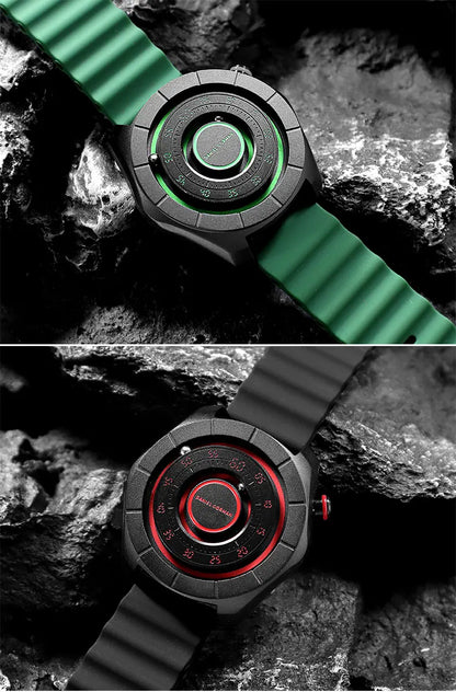DANIEL GORMAN Magnetic Bead Pointers Quartz Watch for Men Military Sport Waterproof Luminous Wristwatch with Red Strap DG0788