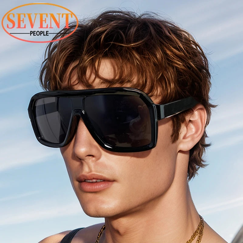 Classic Oversized Square Sunglasses Men 2024 Luxury Brand Trendy Metal Big Frame Goggles Eyewear Stylish Sun Glasses For Ladies