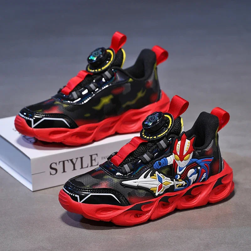 Boys Girls Sneakers Boots LED Footwear Luminous For Kids Light Button Lock Laces Shoes Cartoon Children's Baby Kids