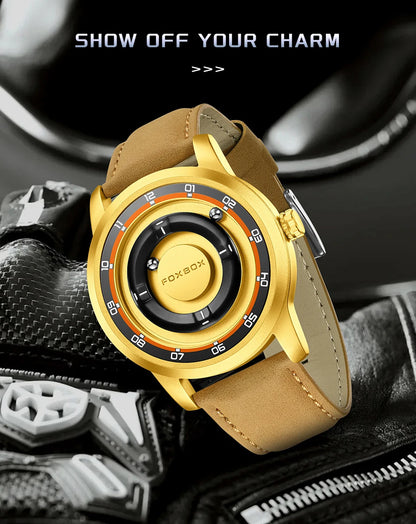 FOXBOX Unique Dial Quartz Man Watch Fashion Casual Sport Silicone Srolling Beads Clock Magnetic Force Waterproof Watches for Men